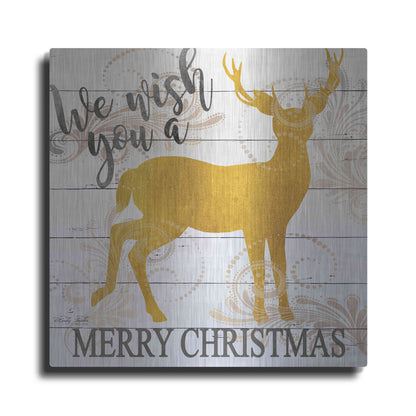 Luxe Metal Art 'We Wish You a Merry Christmas Deer' by Cindy Jacobs, Metal Wall Art