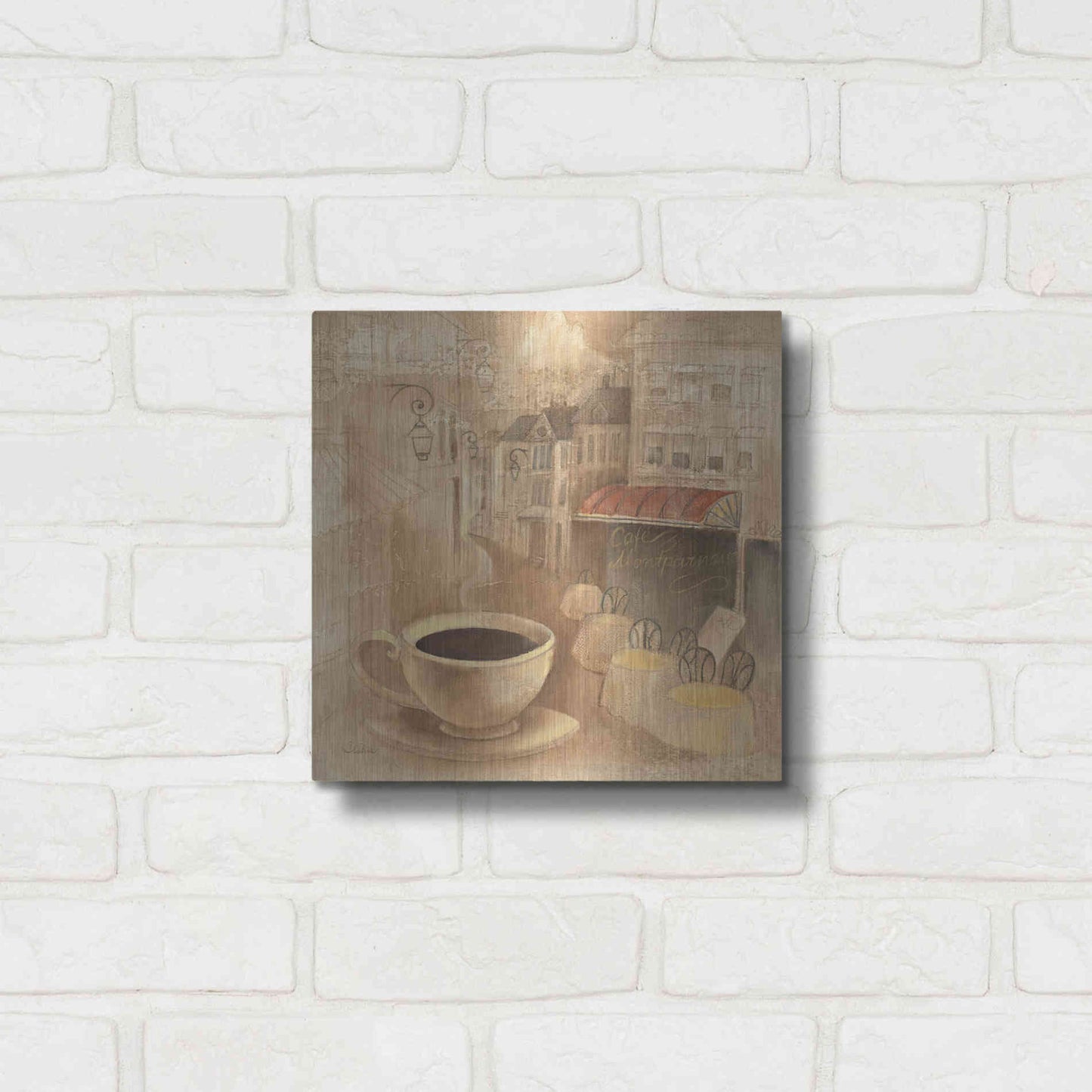 Luxe Metal Art 'Cafe de Paris I' by Albena Hristova, Metal Wall Art,12x12