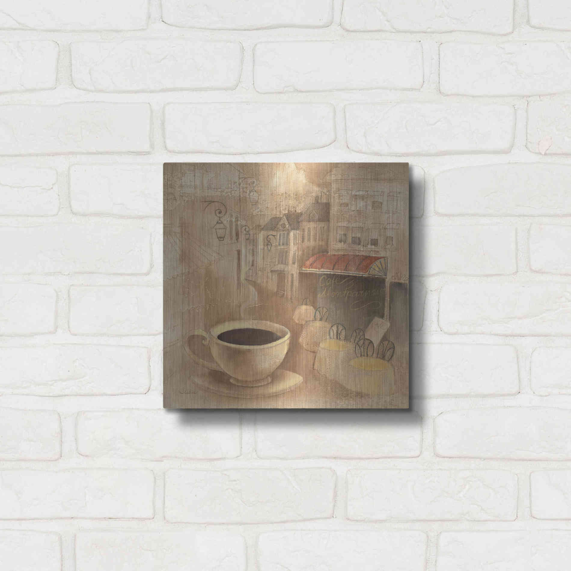 Luxe Metal Art 'Cafe de Paris I' by Albena Hristova, Metal Wall Art,12x12