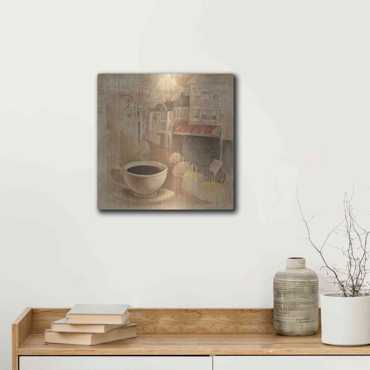 Luxe Metal Art 'Cafe de Paris I' by Albena Hristova, Metal Wall Art,12x12