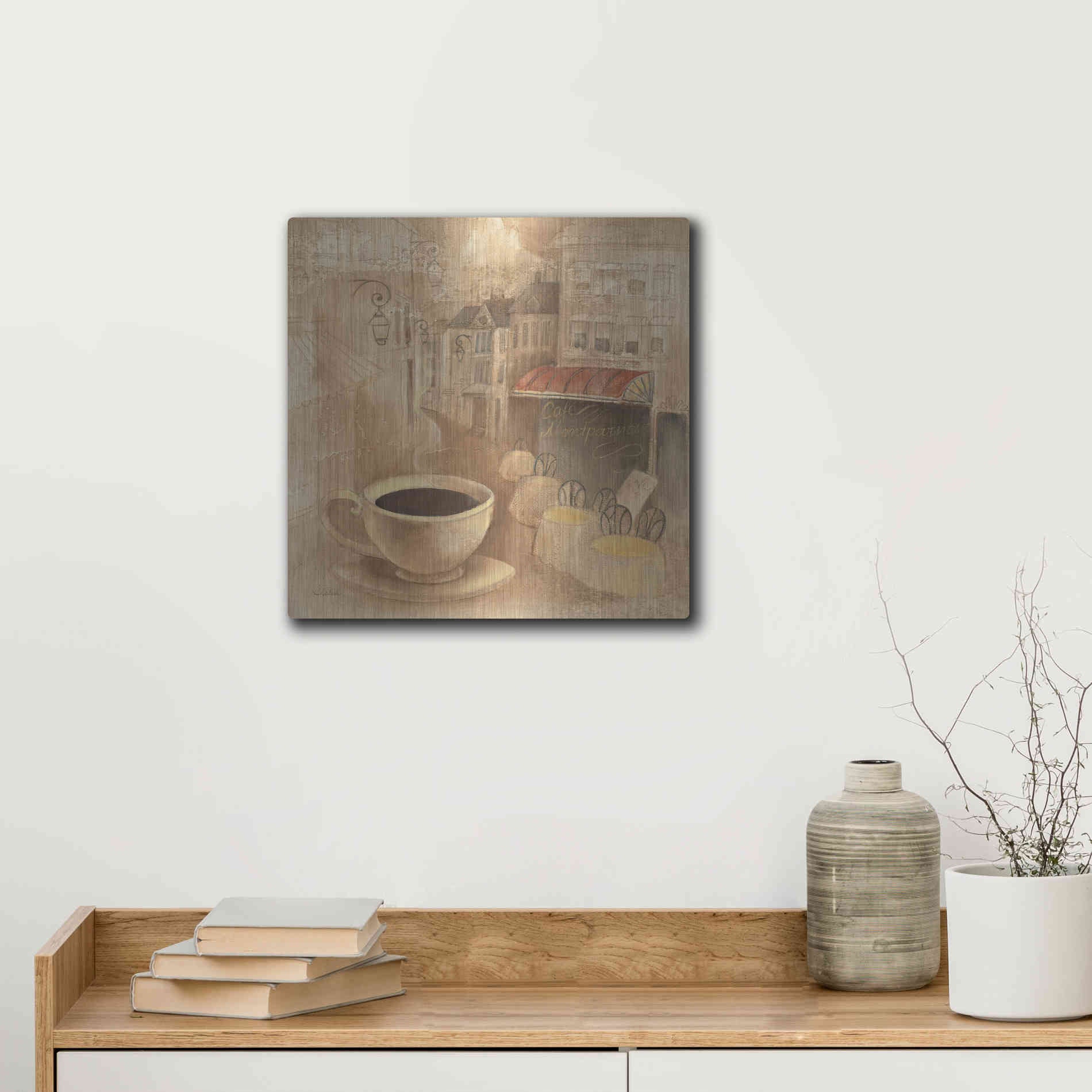 Luxe Metal Art 'Cafe de Paris I' by Albena Hristova, Metal Wall Art,12x12