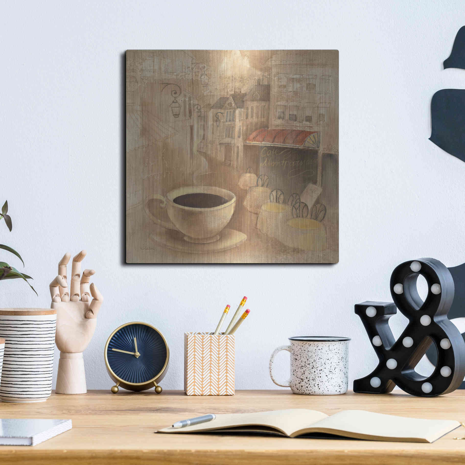 Luxe Metal Art 'Cafe de Paris I' by Albena Hristova, Metal Wall Art,12x12