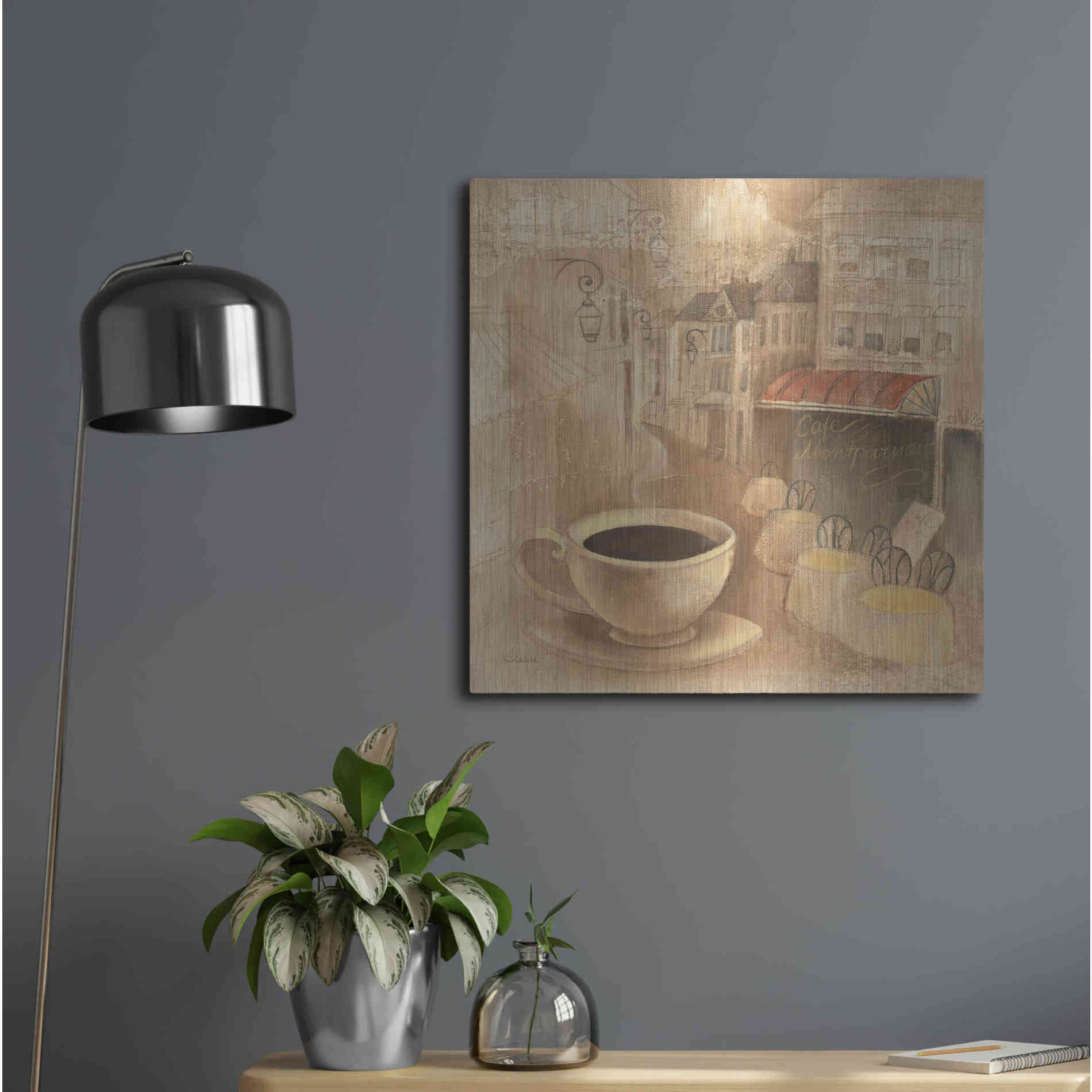 Luxe Metal Art 'Cafe de Paris I' by Albena Hristova, Metal Wall Art,24x24