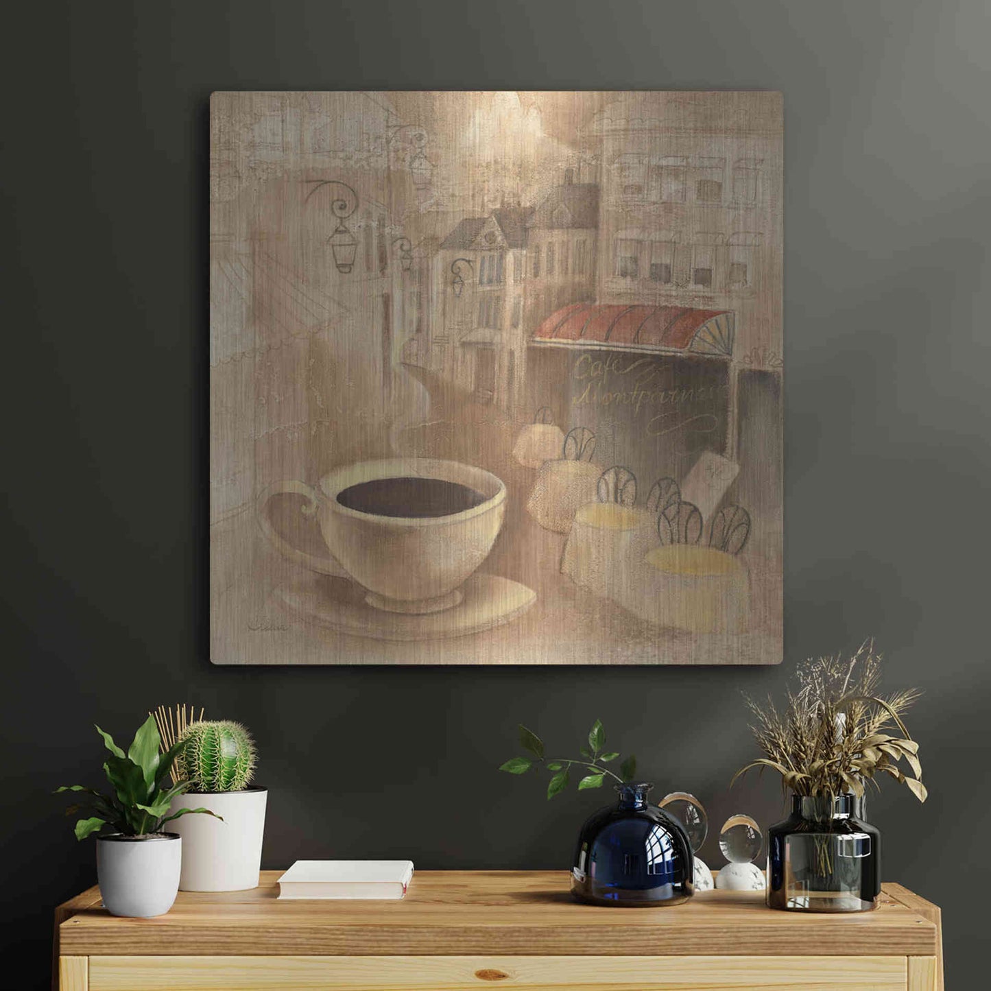 Luxe Metal Art 'Cafe de Paris I' by Albena Hristova, Metal Wall Art,24x24