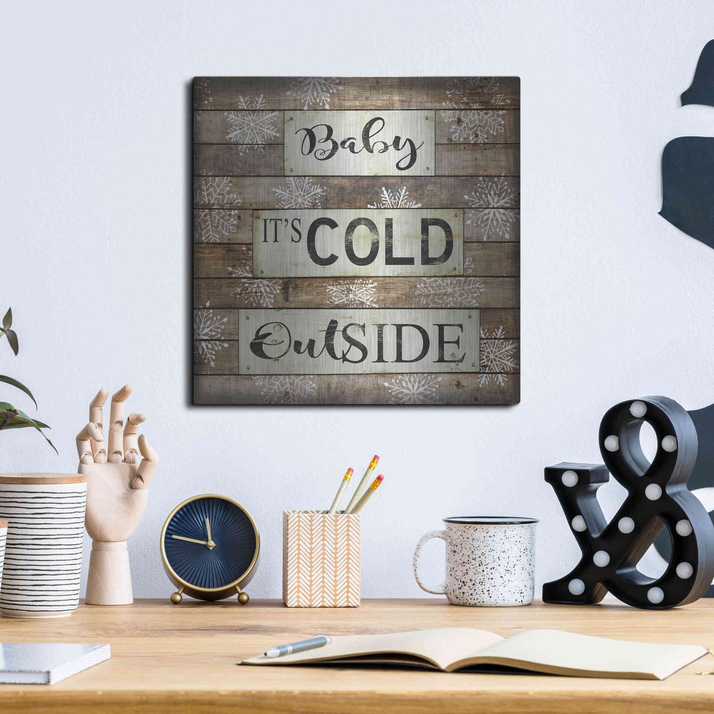 Luxe Metal Art 'Baby It's Cold Outside' by Cindy Jacobs, Metal Wall Art,12x12
