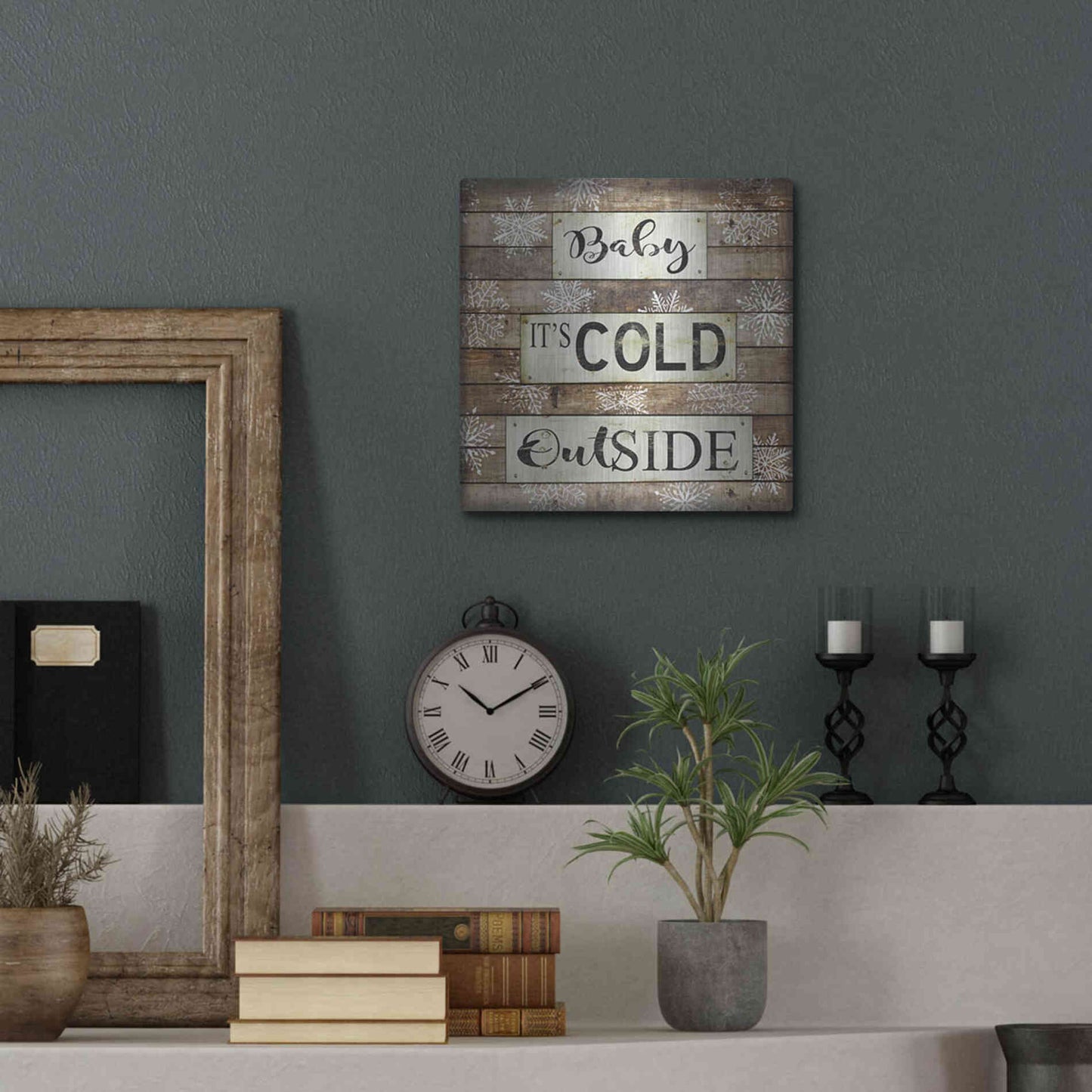 Luxe Metal Art 'Baby It's Cold Outside' by Cindy Jacobs, Metal Wall Art,12x12