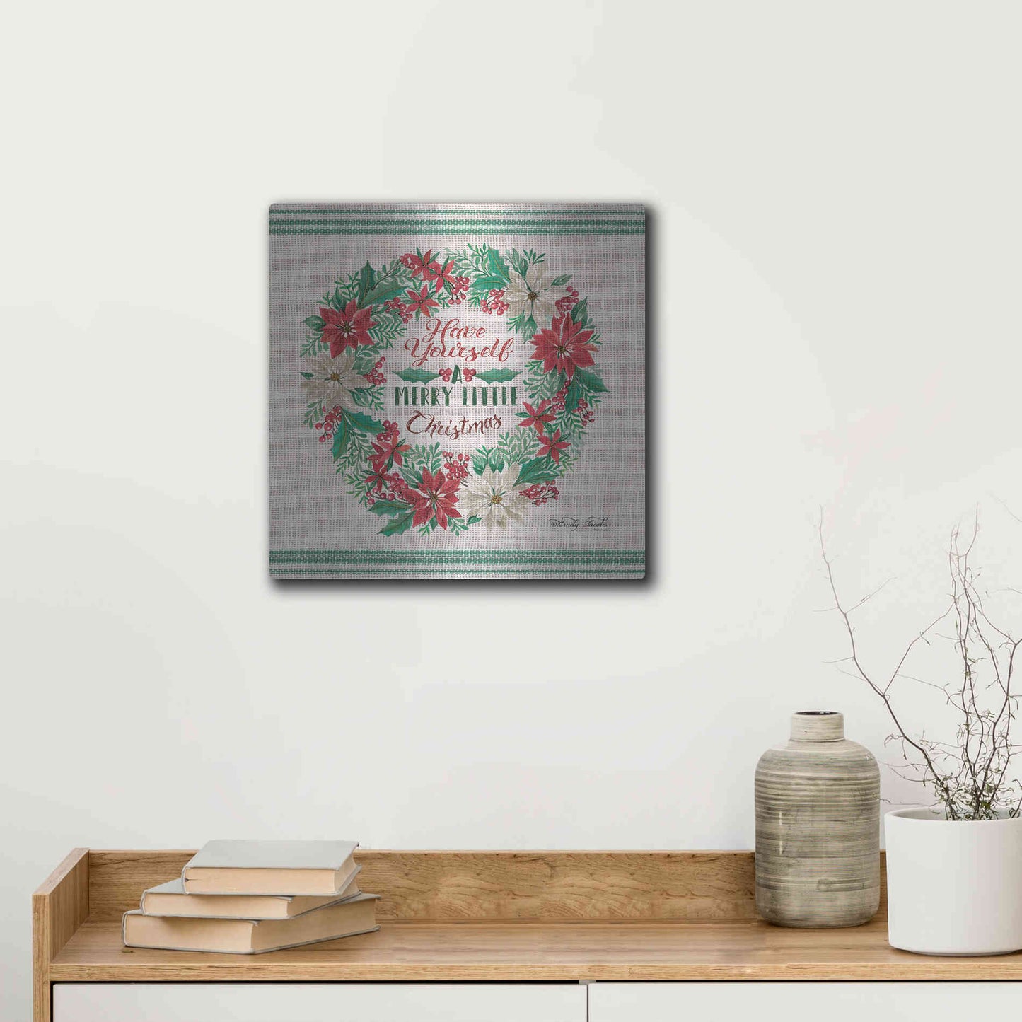 Luxe Metal Art 'Have Yourself a Merry Little Christmas Embroidery' by Cindy Jacobs, Metal Wall Art,12x12