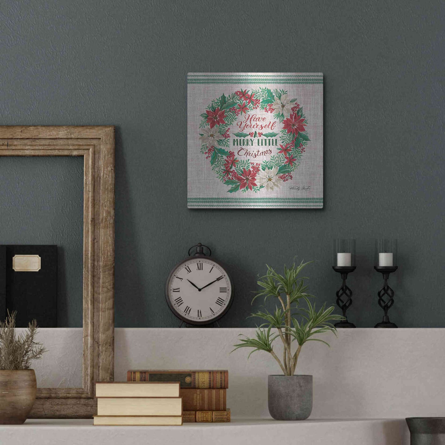 Luxe Metal Art 'Have Yourself a Merry Little Christmas Embroidery' by Cindy Jacobs, Metal Wall Art,12x12