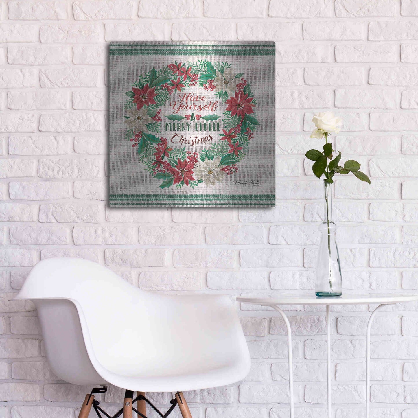 Luxe Metal Art 'Have Yourself a Merry Little Christmas Embroidery' by Cindy Jacobs, Metal Wall Art,24x24