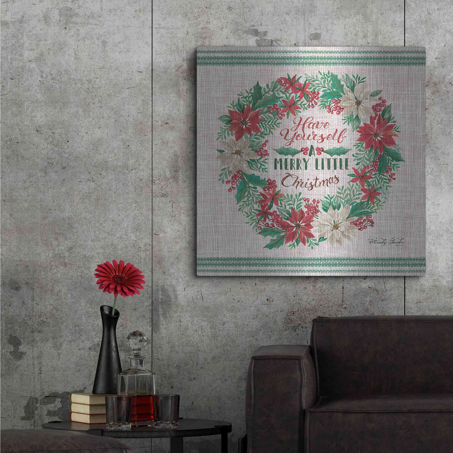 Luxe Metal Art 'Have Yourself a Merry Little Christmas Embroidery' by Cindy Jacobs, Metal Wall Art,36x36