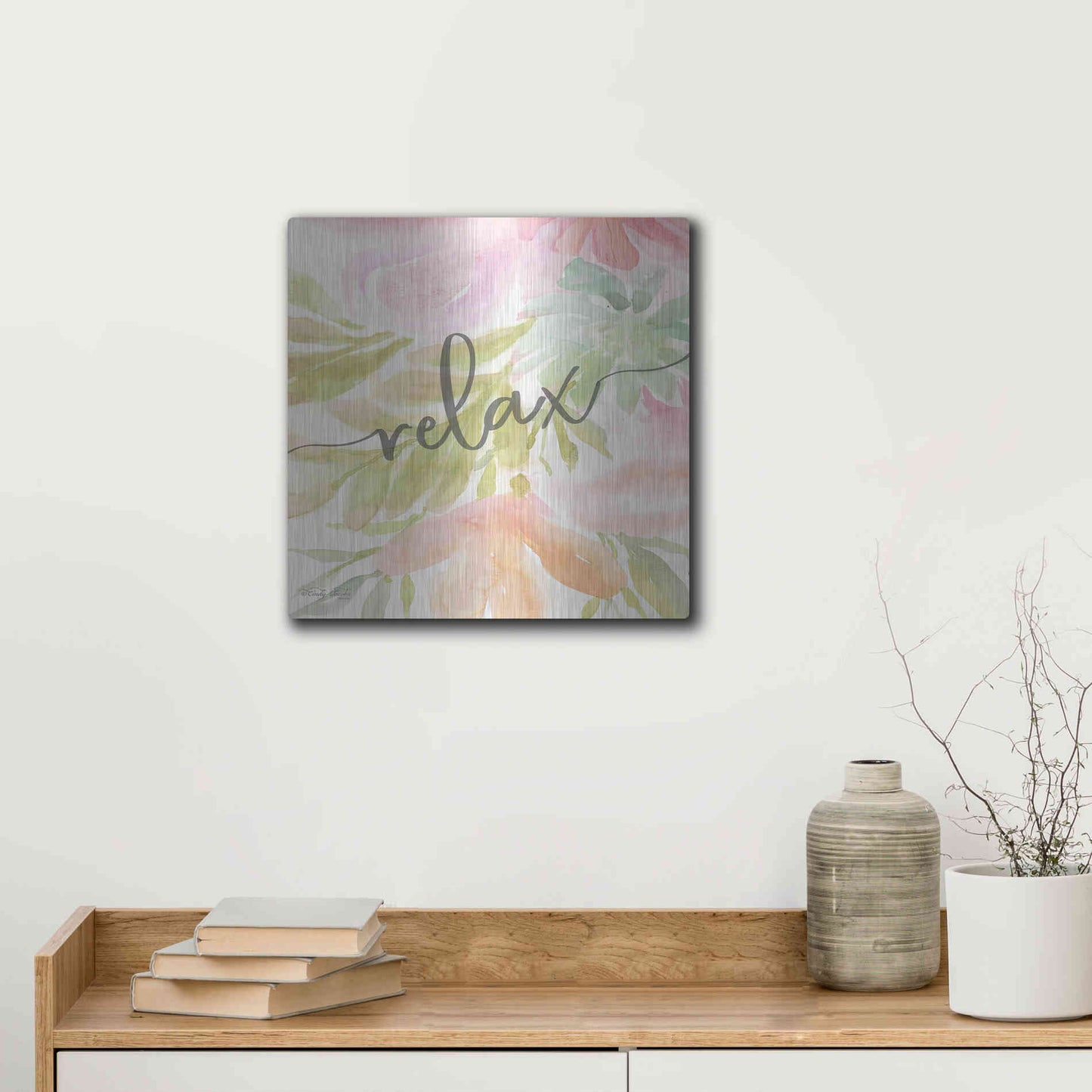 Luxe Metal Art 'Floral Relax' by Cindy Jacobs, Metal Wall Art,12x12