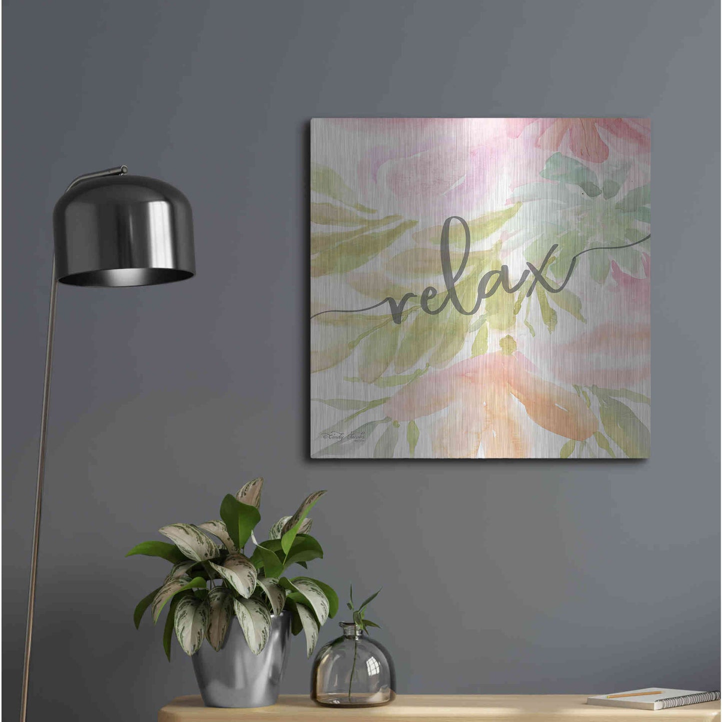 Luxe Metal Art 'Floral Relax' by Cindy Jacobs, Metal Wall Art,24x24