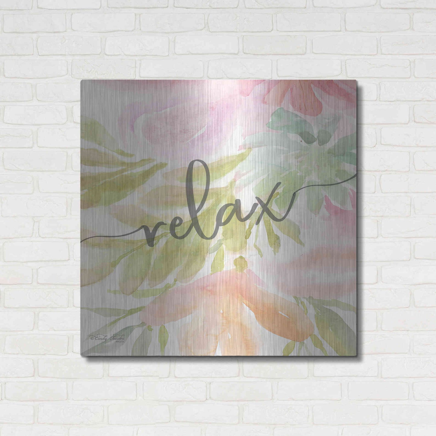 Luxe Metal Art 'Floral Relax' by Cindy Jacobs, Metal Wall Art,36x36