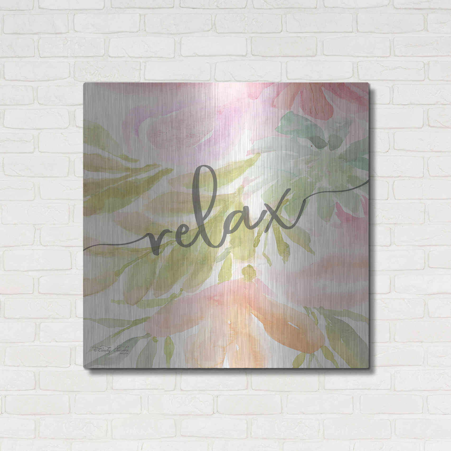 Luxe Metal Art 'Floral Relax' by Cindy Jacobs, Metal Wall Art,36x36