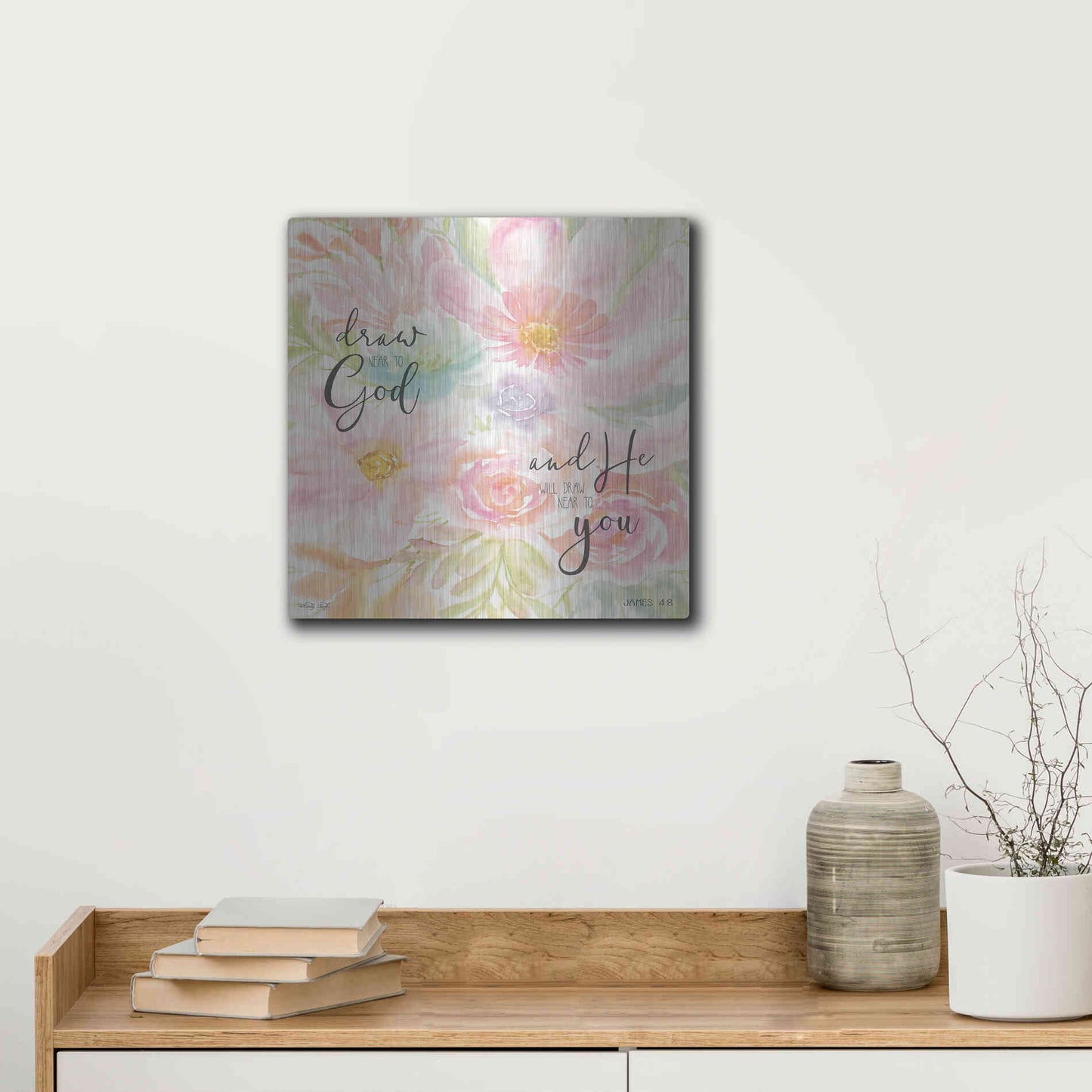 Luxe Metal Art 'Draw Near to God and He Will Draw Near to You' by Cindy Jacobs, Metal Wall Art,12x12