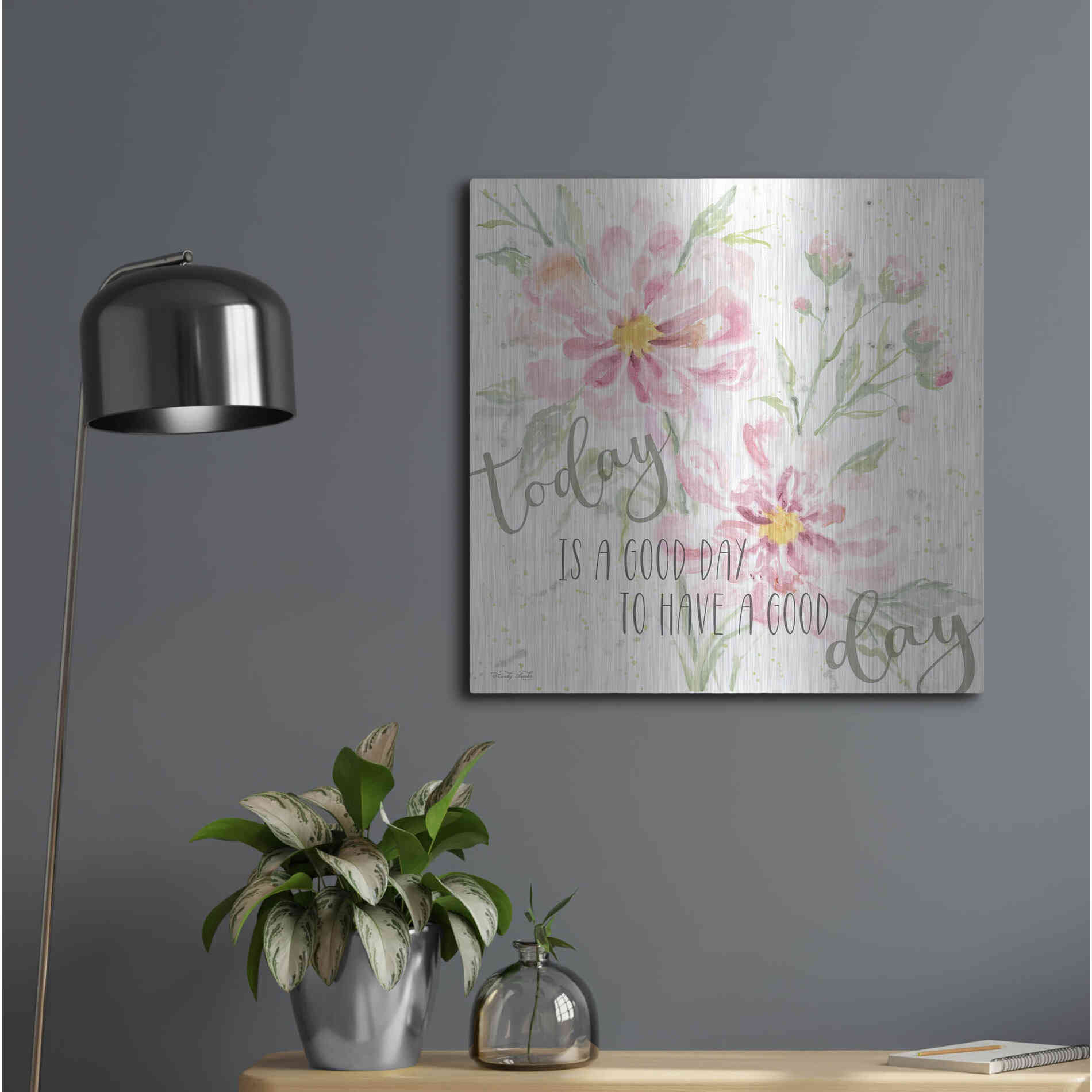 Luxe Metal Art 'Floral Today is a Good Day' by Cindy Jacobs, Metal Wall Art,24x24