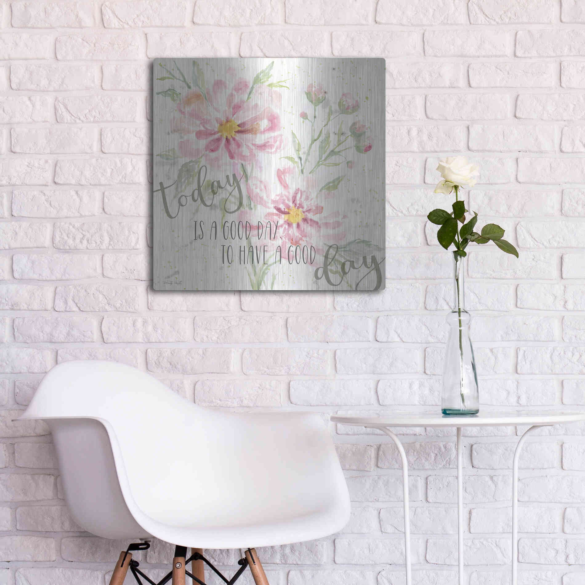 Luxe Metal Art 'Floral Today is a Good Day' by Cindy Jacobs, Metal Wall Art,24x24