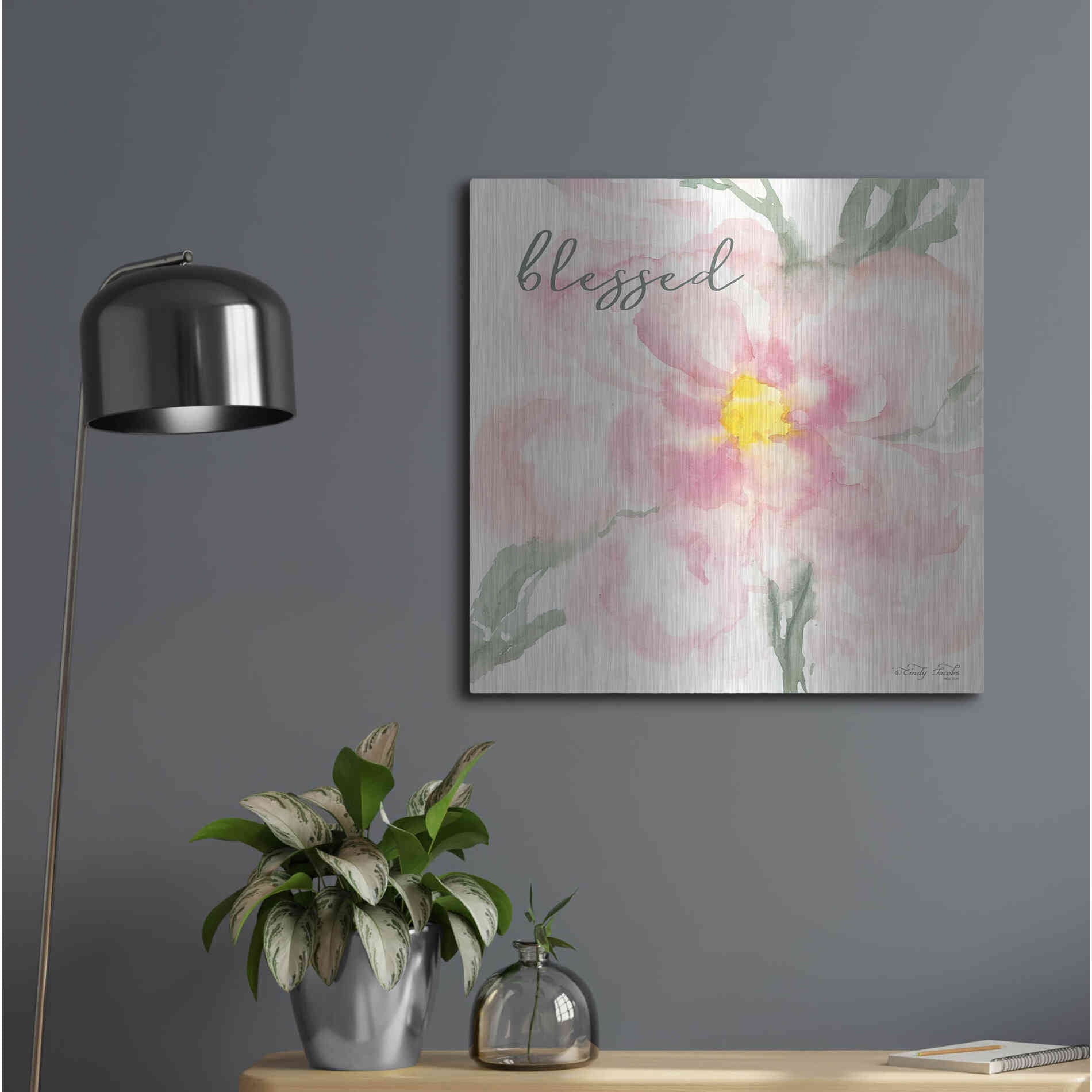 Luxe Metal Art 'Floral Blessed' by Cindy Jacobs, Metal Wall Art,24x24