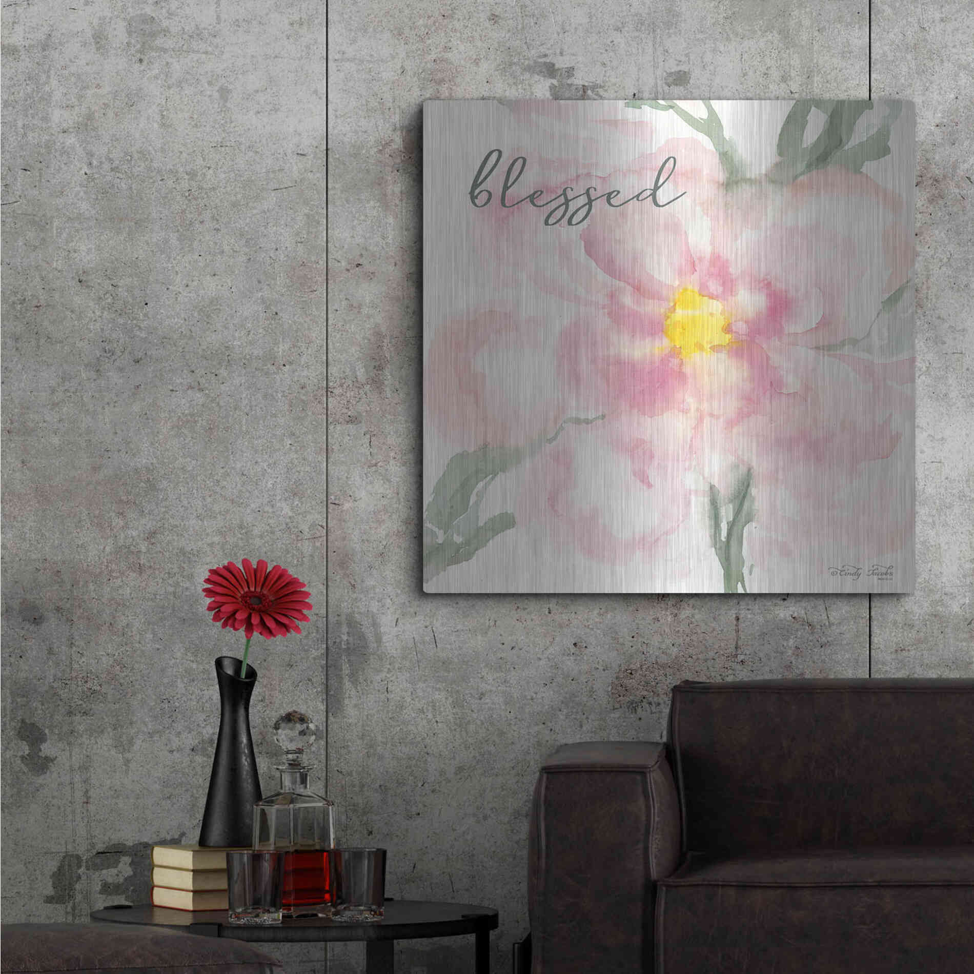 Luxe Metal Art 'Floral Blessed' by Cindy Jacobs, Metal Wall Art,36x36