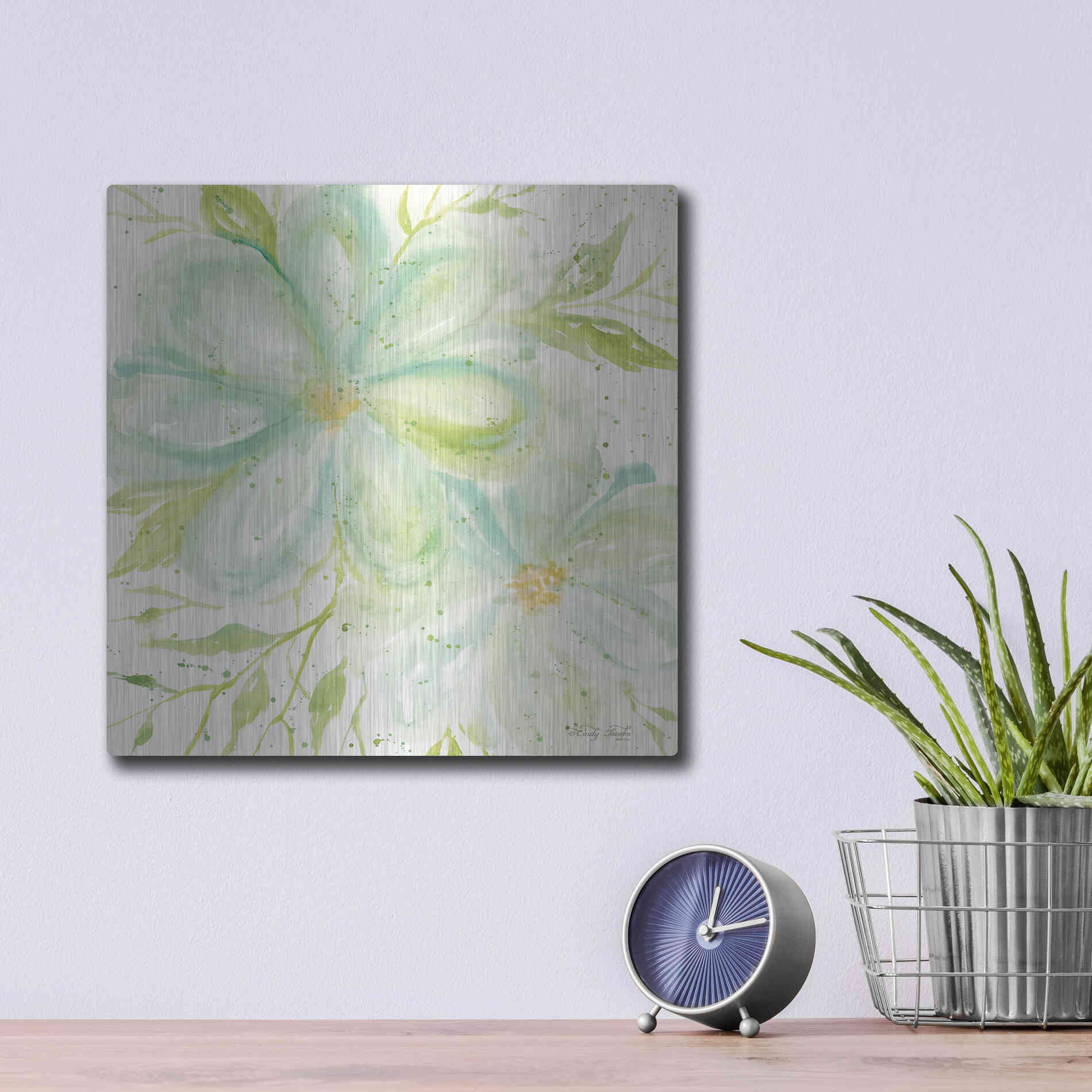 Luxe Metal Art 'Teal Big Blooms' by Cindy Jacobs, Metal Wall Art,12x12
