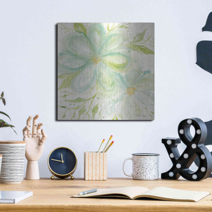 Luxe Metal Art 'Teal Big Blooms' by Cindy Jacobs, Metal Wall Art,12x12