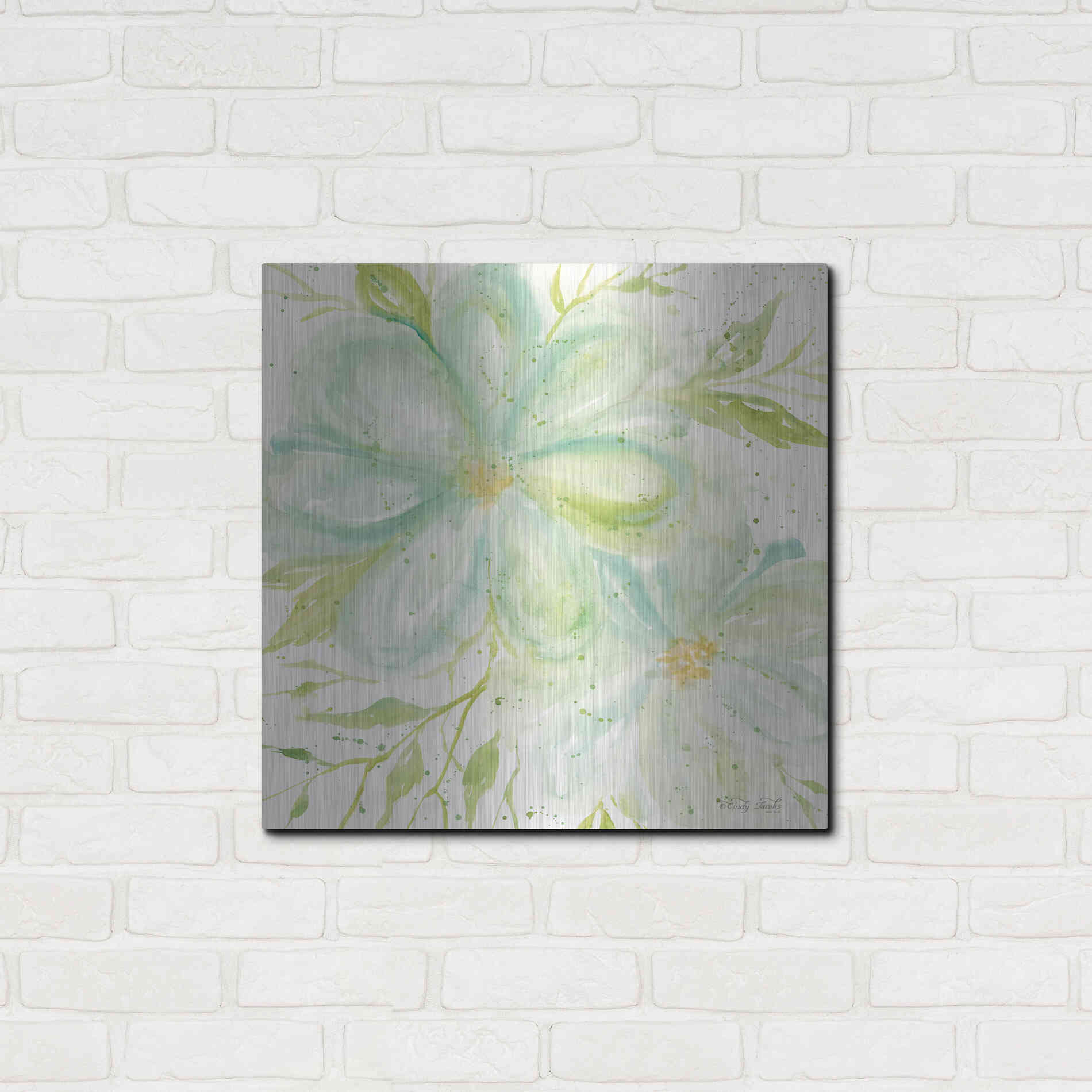 Luxe Metal Art 'Teal Big Blooms' by Cindy Jacobs, Metal Wall Art,24x24