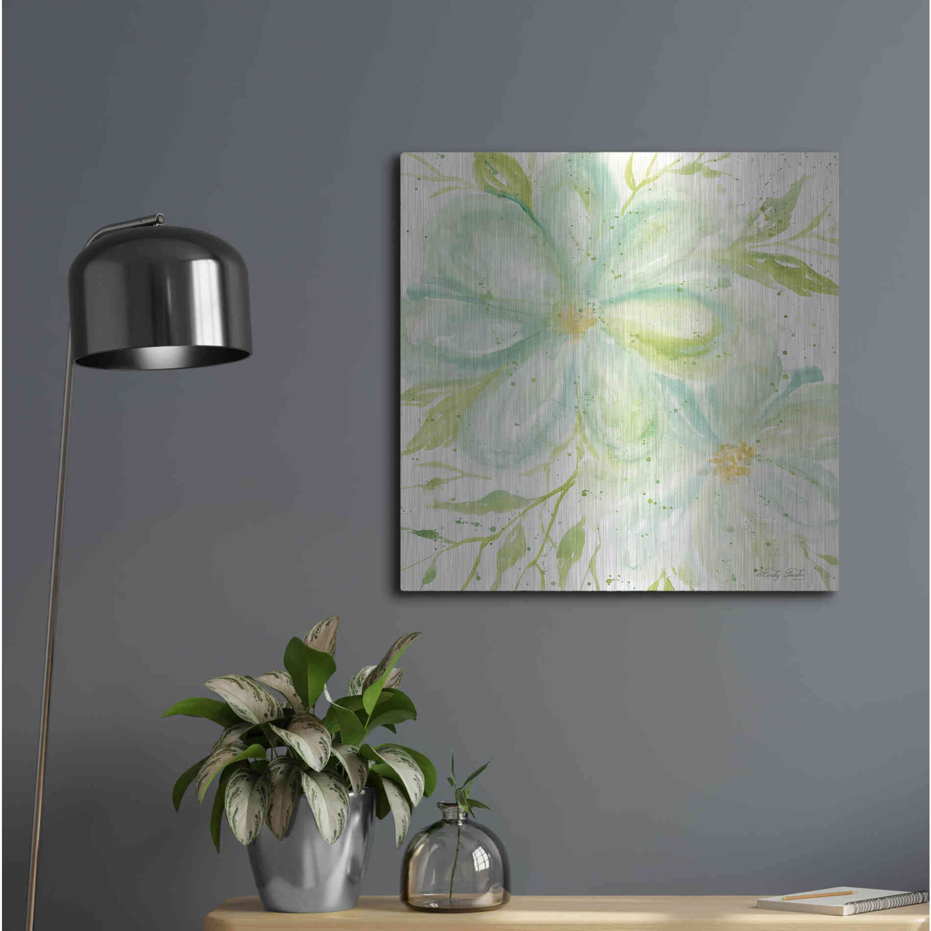 Luxe Metal Art 'Teal Big Blooms' by Cindy Jacobs, Metal Wall Art,24x24