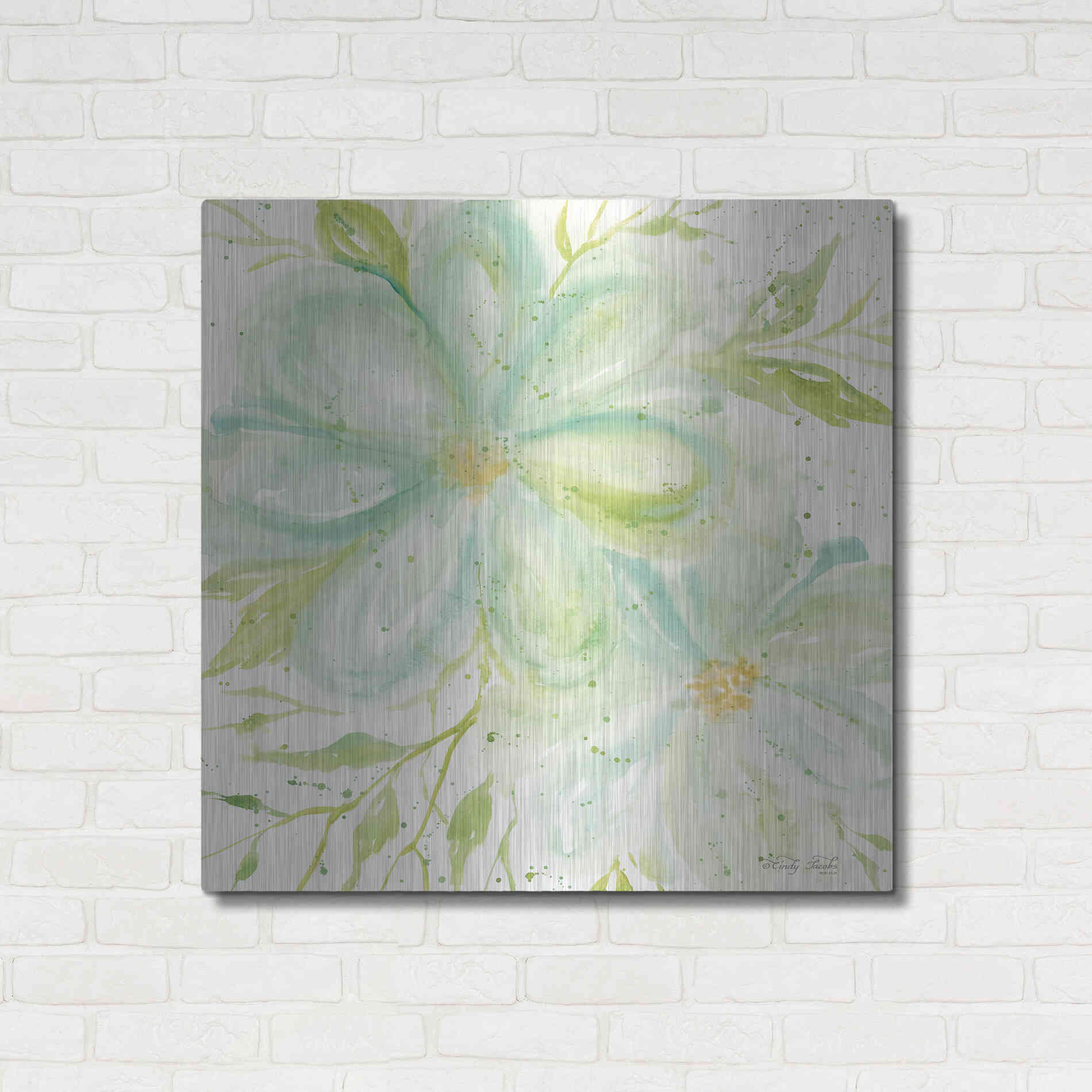 Luxe Metal Art 'Teal Big Blooms' by Cindy Jacobs, Metal Wall Art,36x36