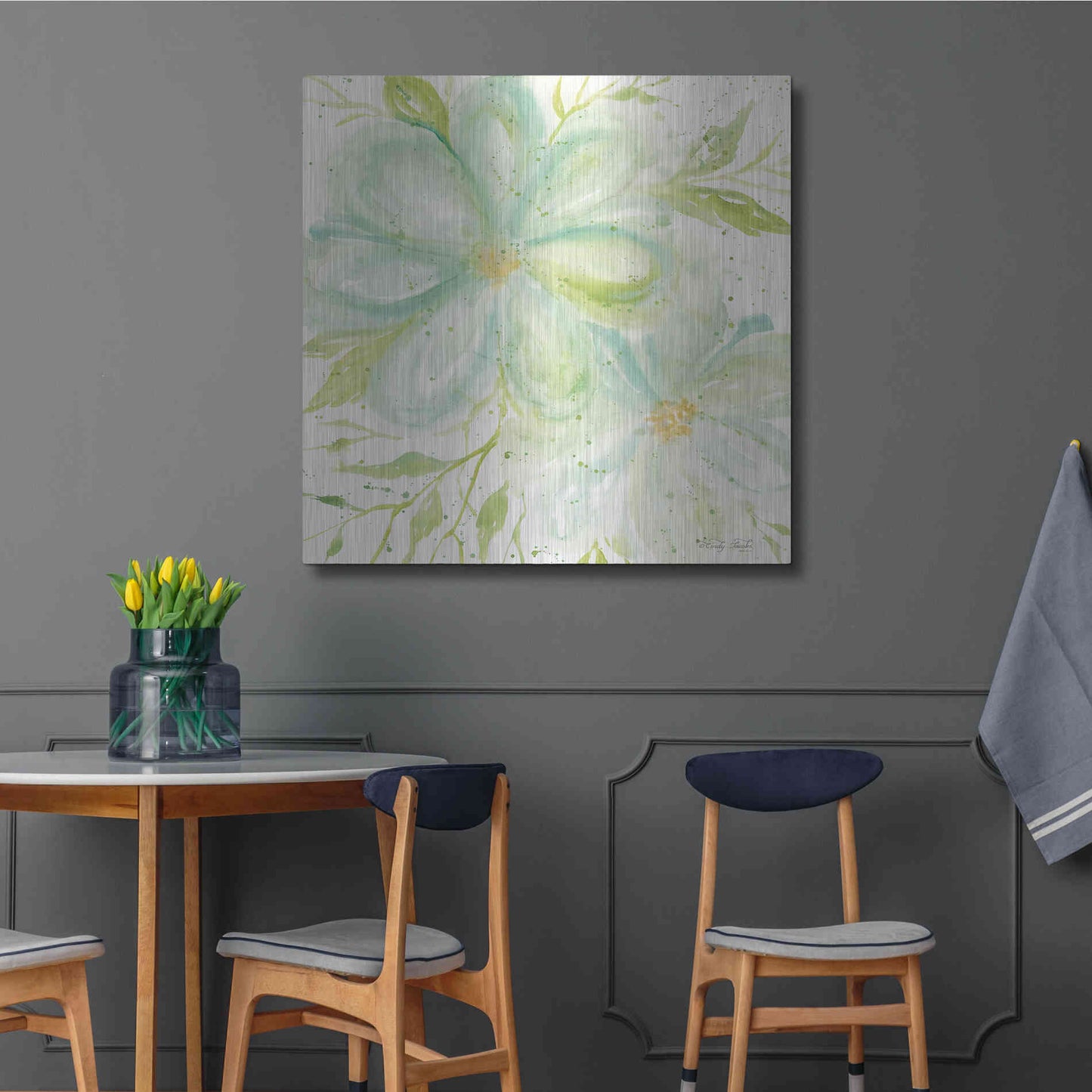 Luxe Metal Art 'Teal Big Blooms' by Cindy Jacobs, Metal Wall Art,36x36