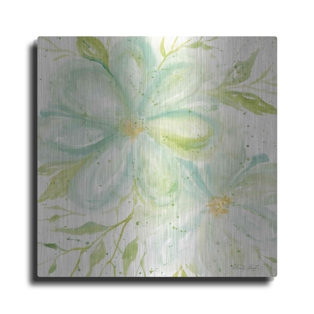 Luxe Metal Art 'Teal Big Blooms' by Cindy Jacobs, Metal Wall Art