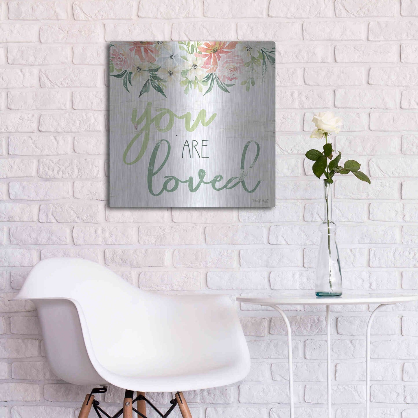 Luxe Metal Art 'Floral You Are Loved' by Cindy Jacobs, Metal Wall Art,24x24