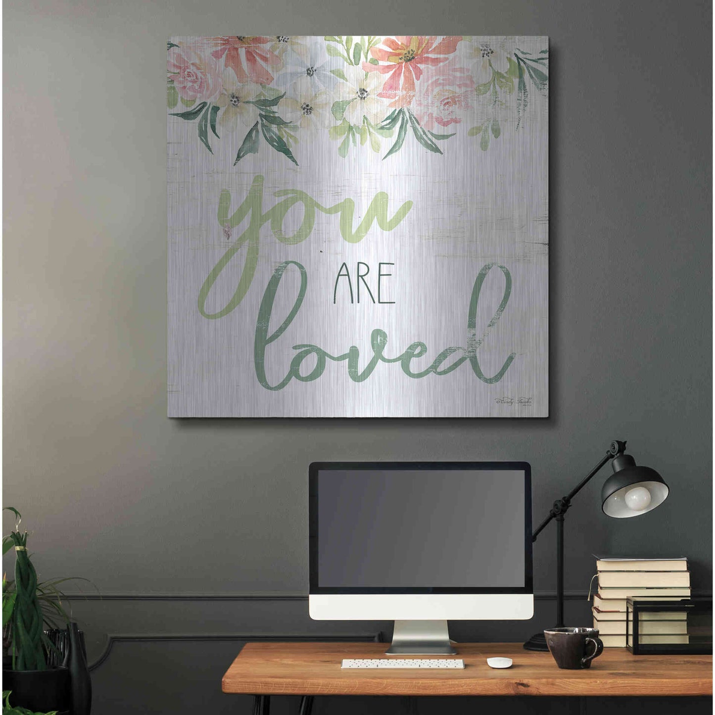 Luxe Metal Art 'Floral You Are Loved' by Cindy Jacobs, Metal Wall Art,36x36