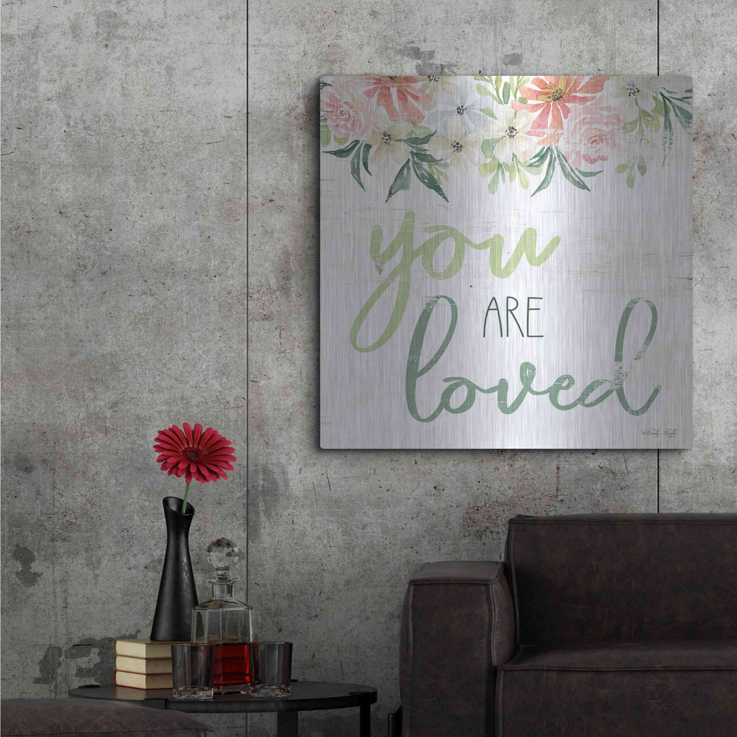 Luxe Metal Art 'Floral You Are Loved' by Cindy Jacobs, Metal Wall Art,36x36