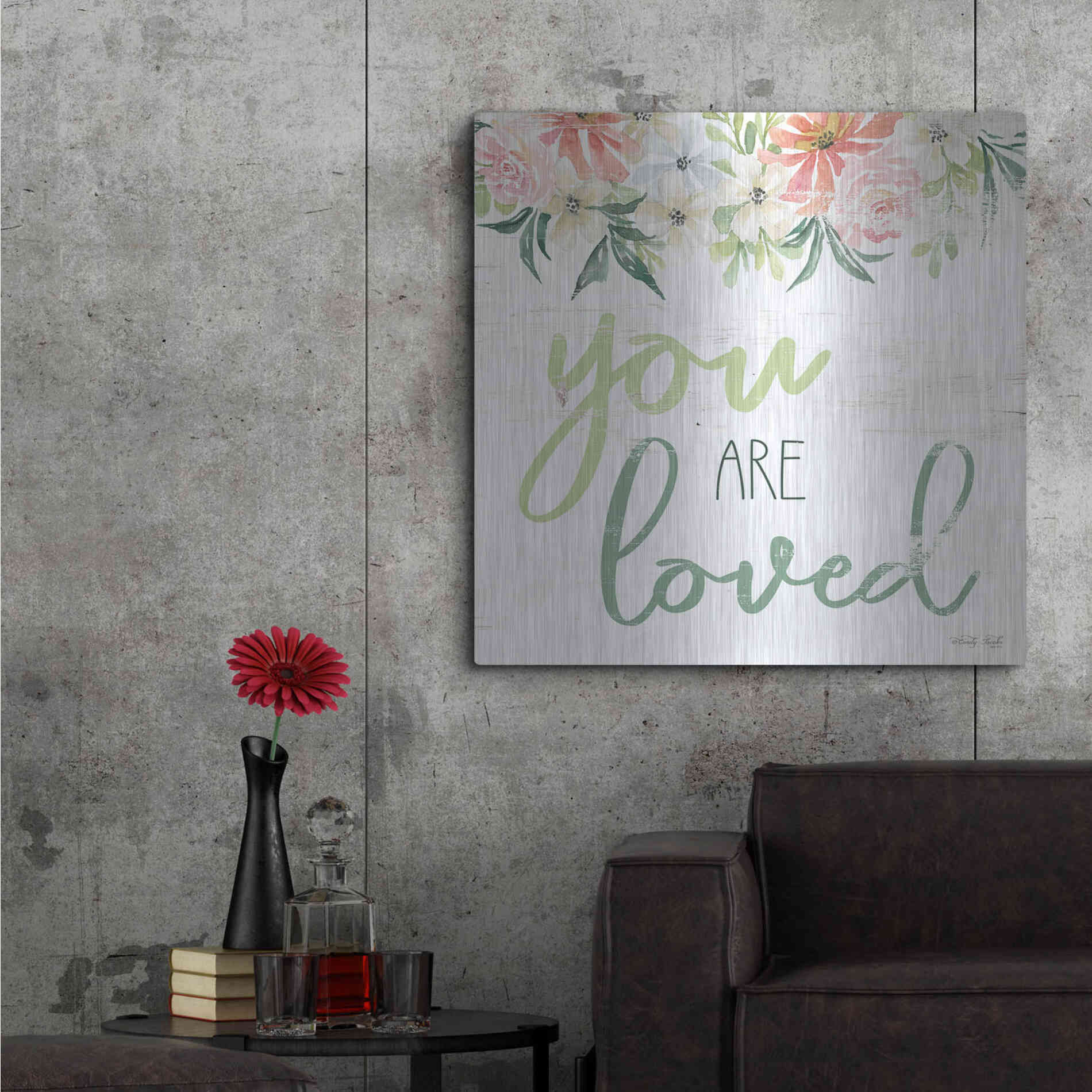 Luxe Metal Art 'Floral You Are Loved' by Cindy Jacobs, Metal Wall Art,36x36