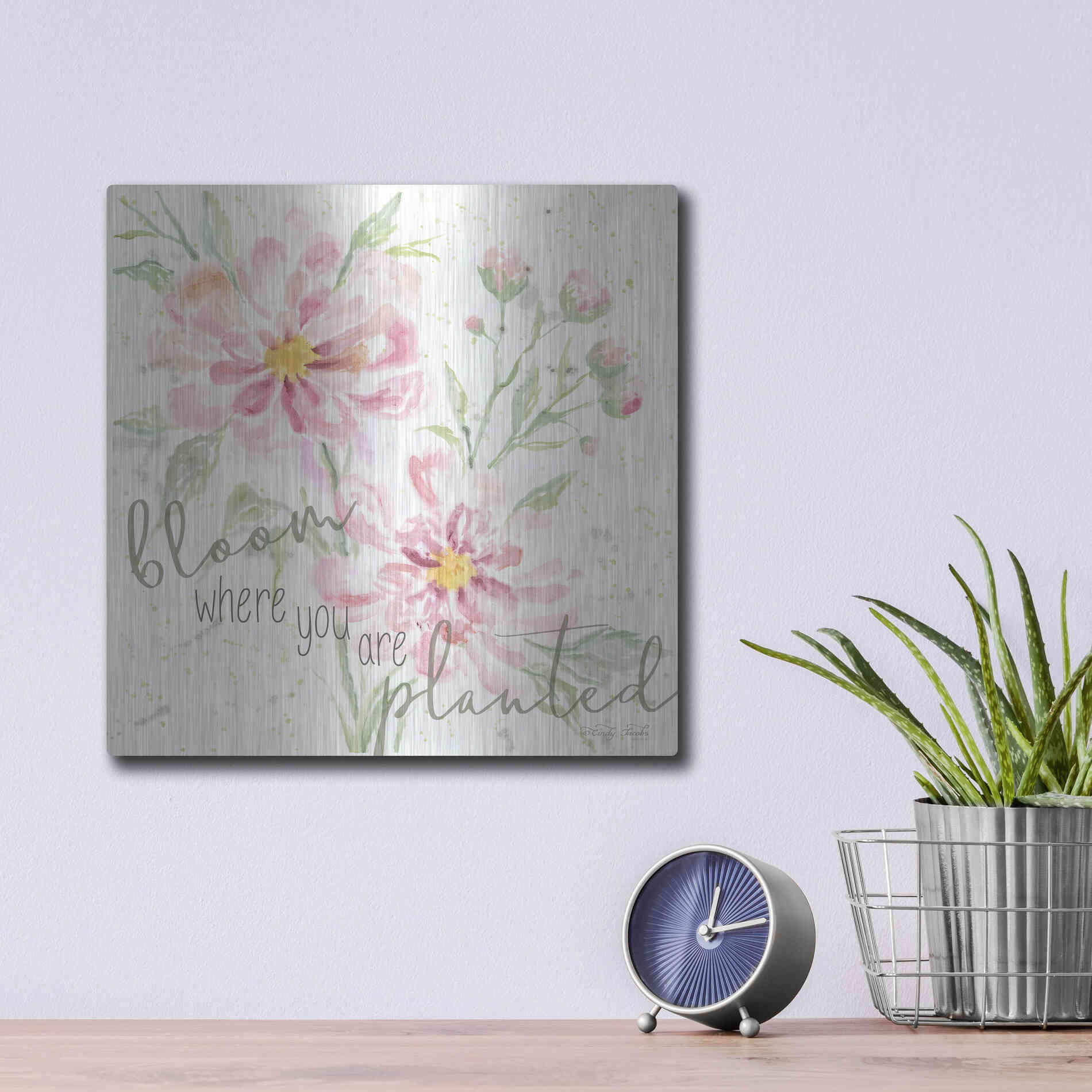 Luxe Metal Art 'Bloom Where You are Planted' by Cindy Jacobs, Metal Wall Art,12x12