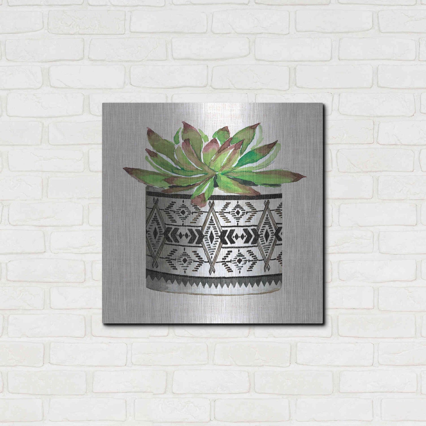 Luxe Metal Art 'Cactus Mud Cloth Vase I' by Cindy Jacobs, Metal Wall Art,24x24