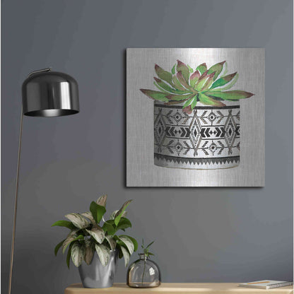 Luxe Metal Art 'Cactus Mud Cloth Vase I' by Cindy Jacobs, Metal Wall Art,24x24