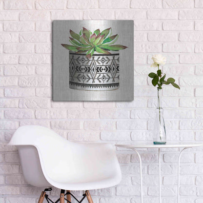 Luxe Metal Art 'Cactus Mud Cloth Vase I' by Cindy Jacobs, Metal Wall Art,24x24