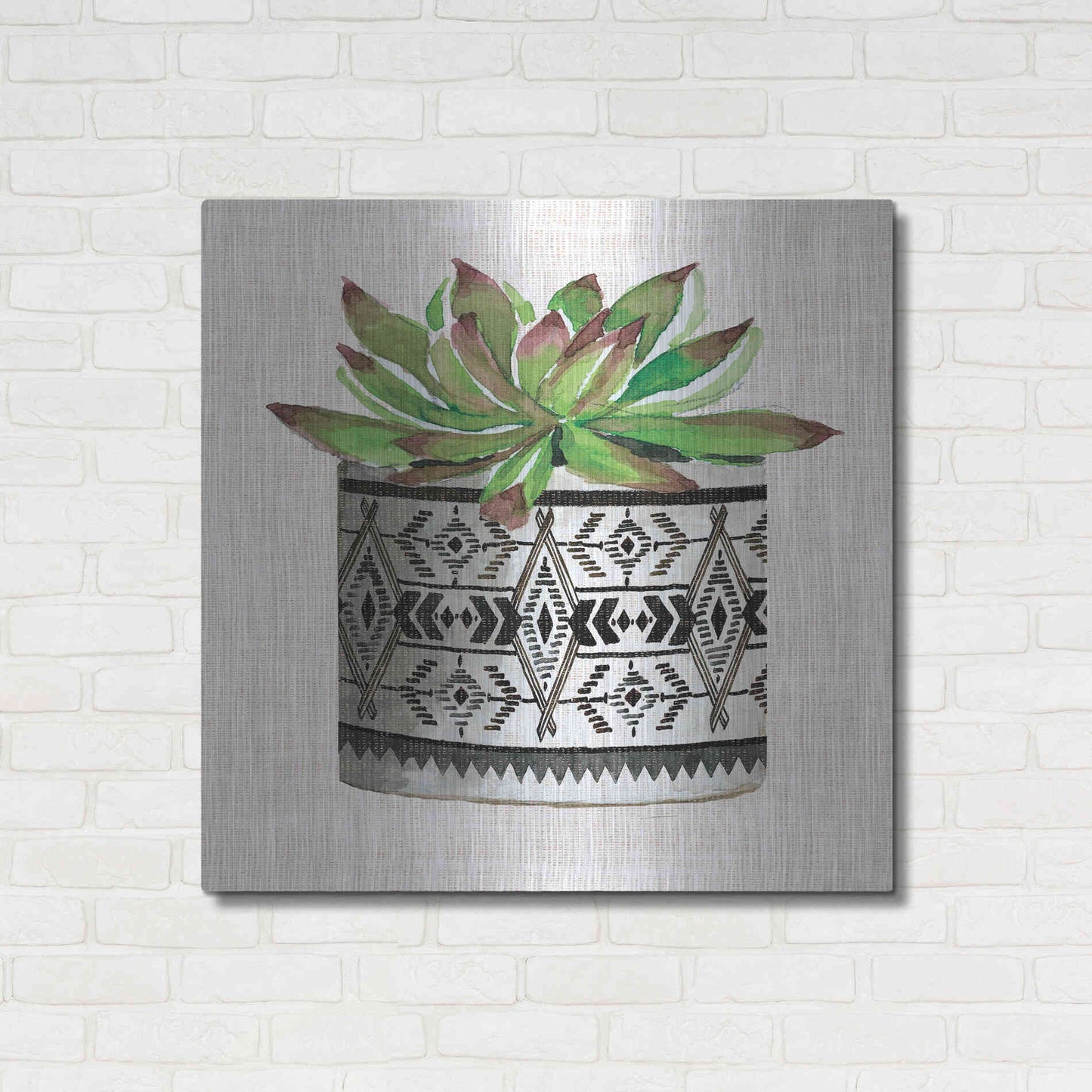 Luxe Metal Art 'Cactus Mud Cloth Vase I' by Cindy Jacobs, Metal Wall Art,36x36