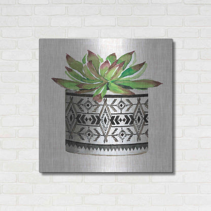 Luxe Metal Art 'Cactus Mud Cloth Vase I' by Cindy Jacobs, Metal Wall Art,36x36