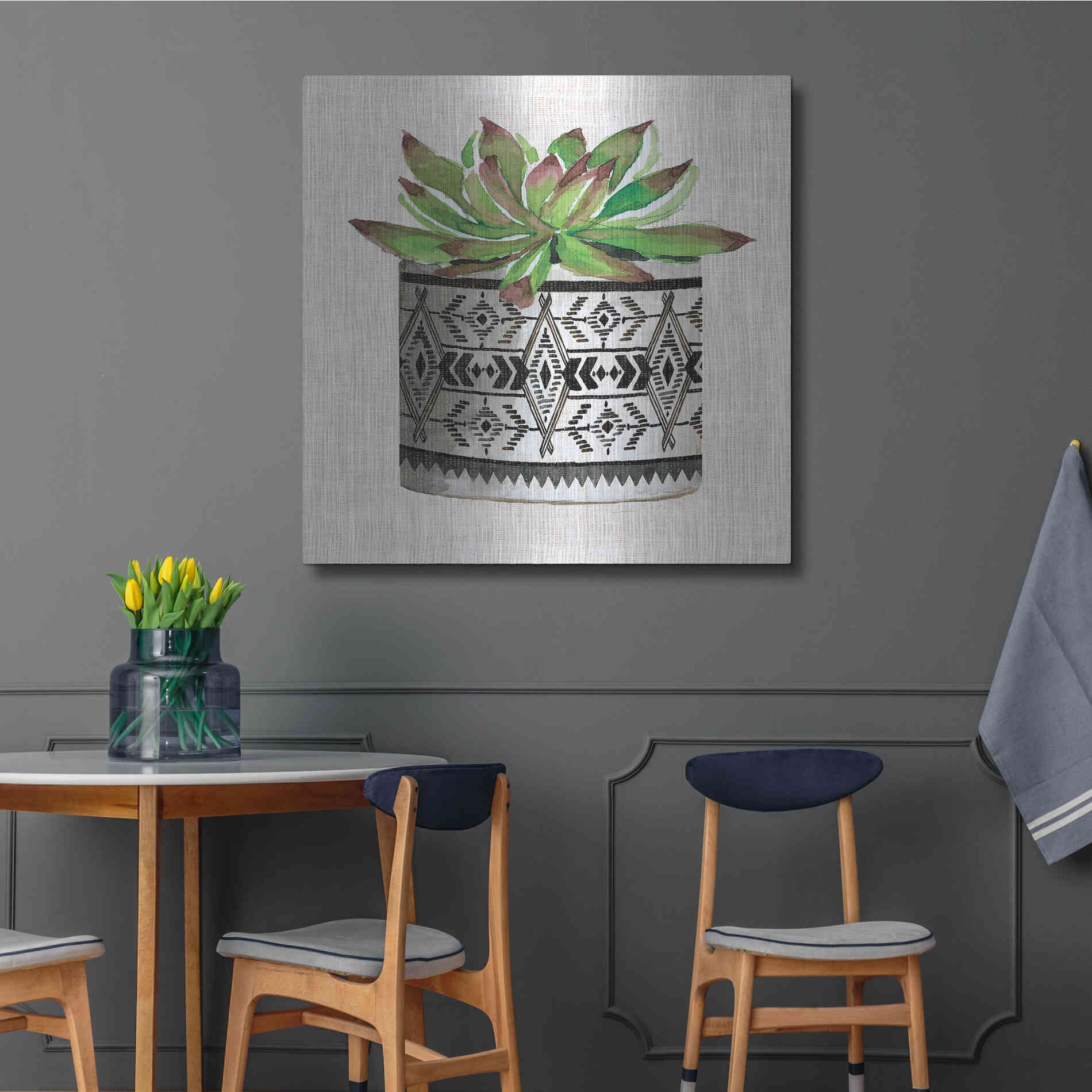 Luxe Metal Art 'Cactus Mud Cloth Vase I' by Cindy Jacobs, Metal Wall Art,36x36