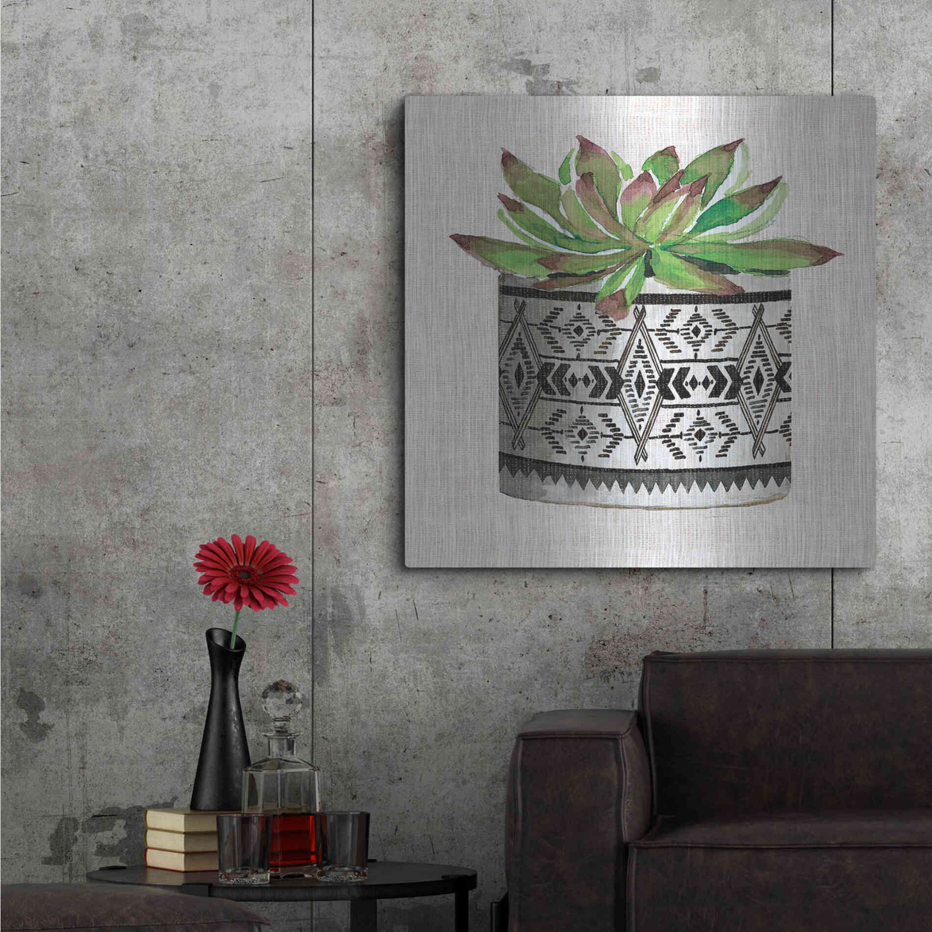 Luxe Metal Art 'Cactus Mud Cloth Vase I' by Cindy Jacobs, Metal Wall Art,36x36
