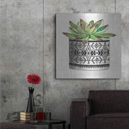 Luxe Metal Art 'Cactus Mud Cloth Vase I' by Cindy Jacobs, Metal Wall Art,36x36
