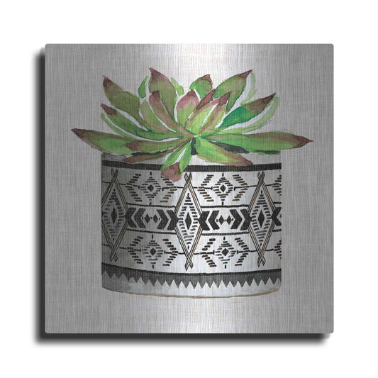 Luxe Metal Art 'Cactus Mud Cloth Vase I' by Cindy Jacobs, Metal Wall Art