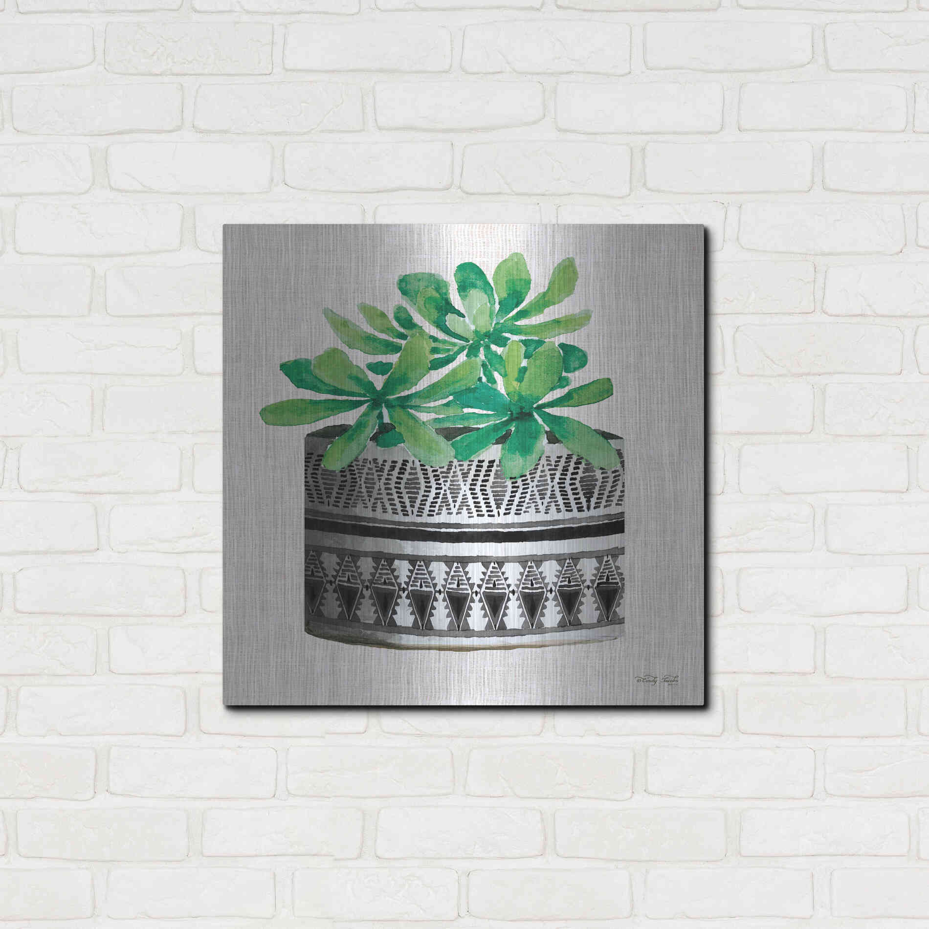 Luxe Metal Art 'Cactus Mud Cloth Vase II' by Cindy Jacobs, Metal Wall Art,24x24
