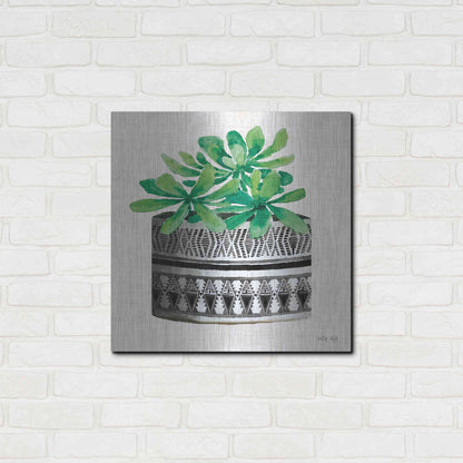 Luxe Metal Art 'Cactus Mud Cloth Vase II' by Cindy Jacobs, Metal Wall Art,24x24