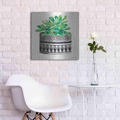 Luxe Metal Art 'Cactus Mud Cloth Vase II' by Cindy Jacobs, Metal Wall Art,24x24