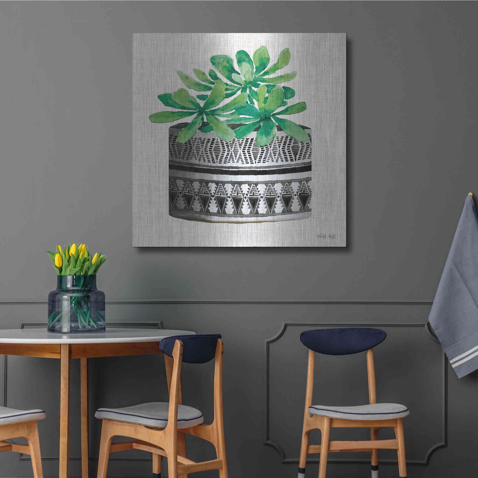 Luxe Metal Art 'Cactus Mud Cloth Vase II' by Cindy Jacobs, Metal Wall Art,36x36