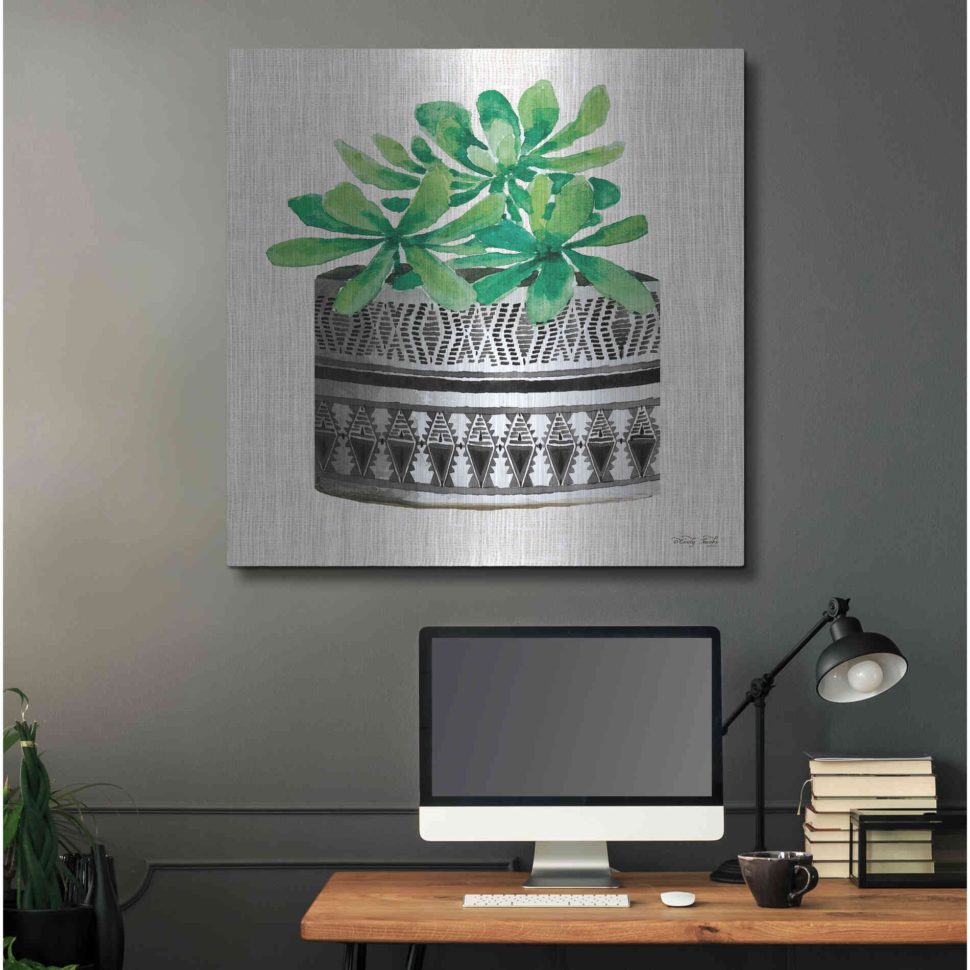 Luxe Metal Art 'Cactus Mud Cloth Vase II' by Cindy Jacobs, Metal Wall Art,36x36