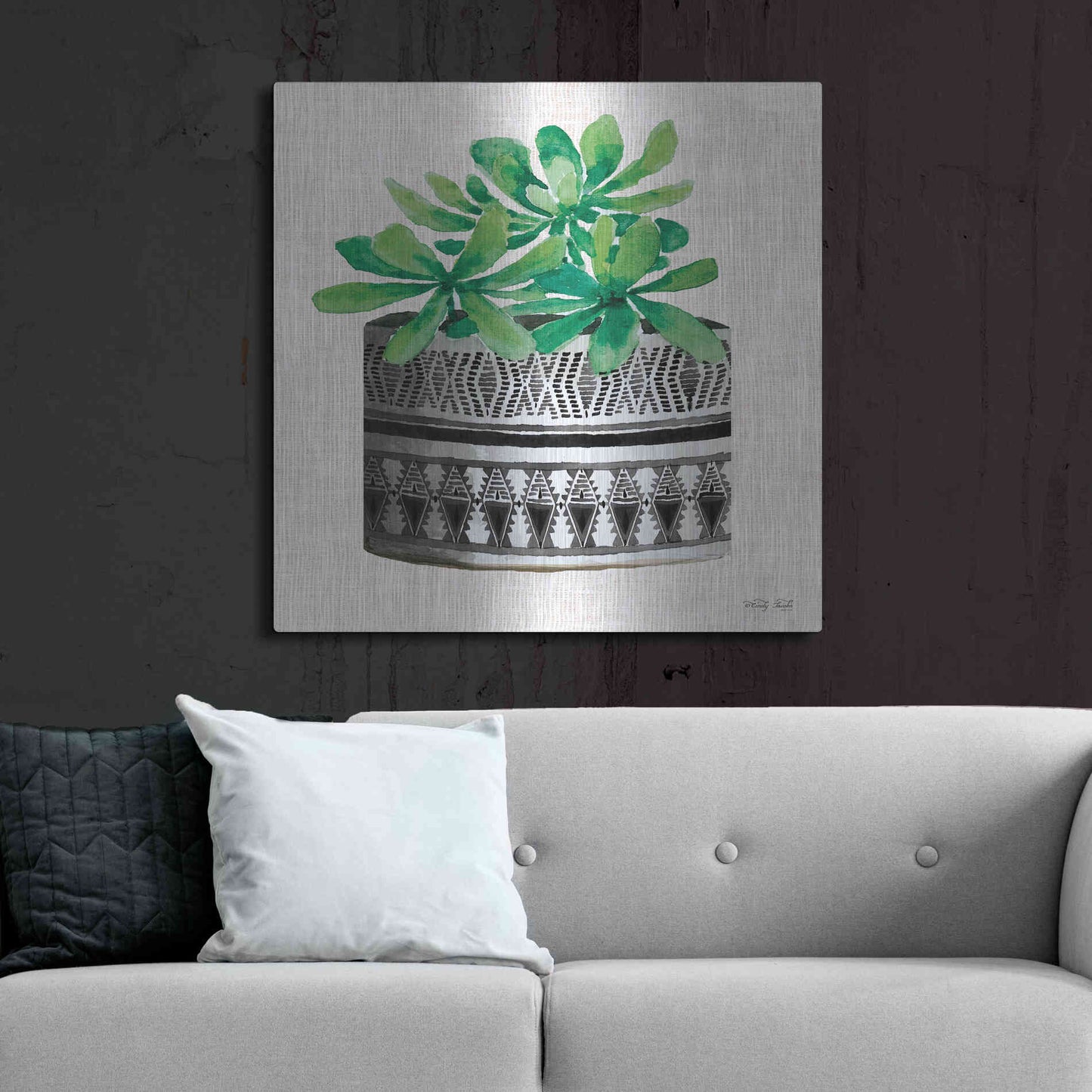 Luxe Metal Art 'Cactus Mud Cloth Vase II' by Cindy Jacobs, Metal Wall Art,36x36